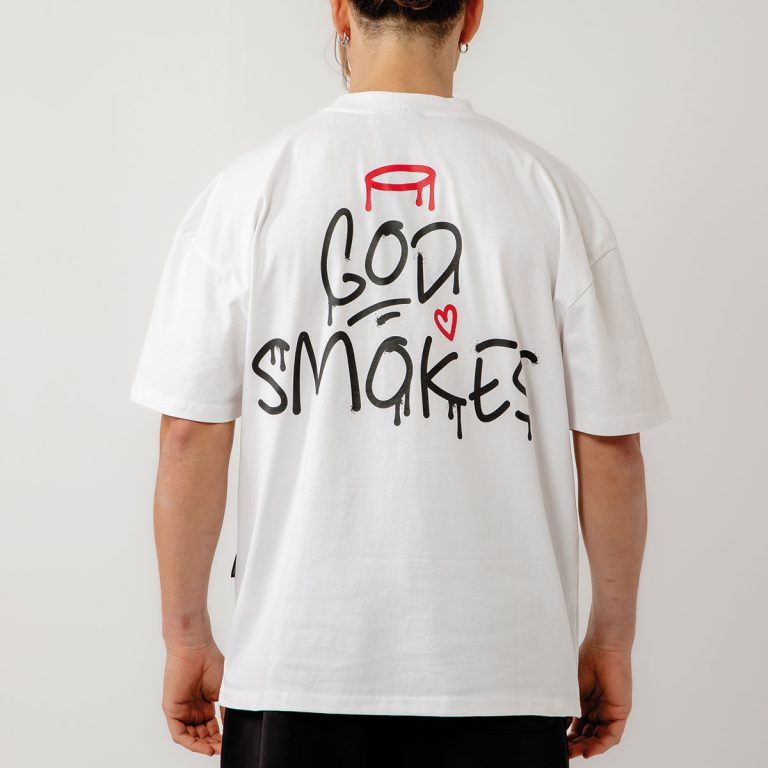 Bee Unusual ” God smokes ” Oversized T-shirt WHITE