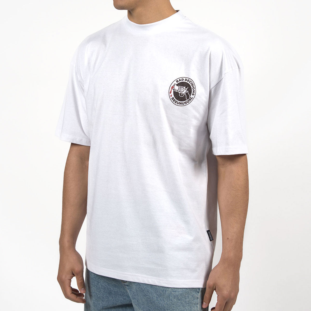 Bee Unusual ” Bad Decisions ” Oversized T-Shirt White
