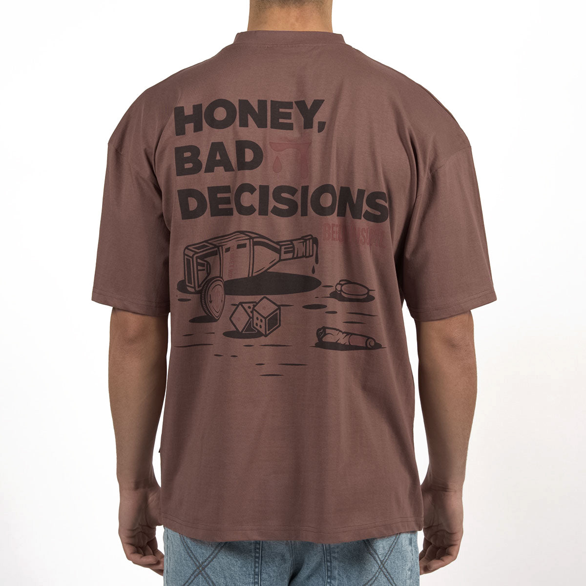 Bee Unusual ” Bad Decisions ” Oversized T-Shirt Coffee