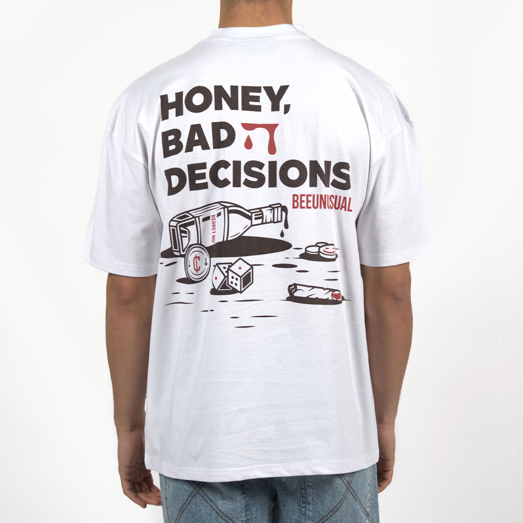 Bee Unusual ” Bad Decisions ” Oversized T-Shirt White