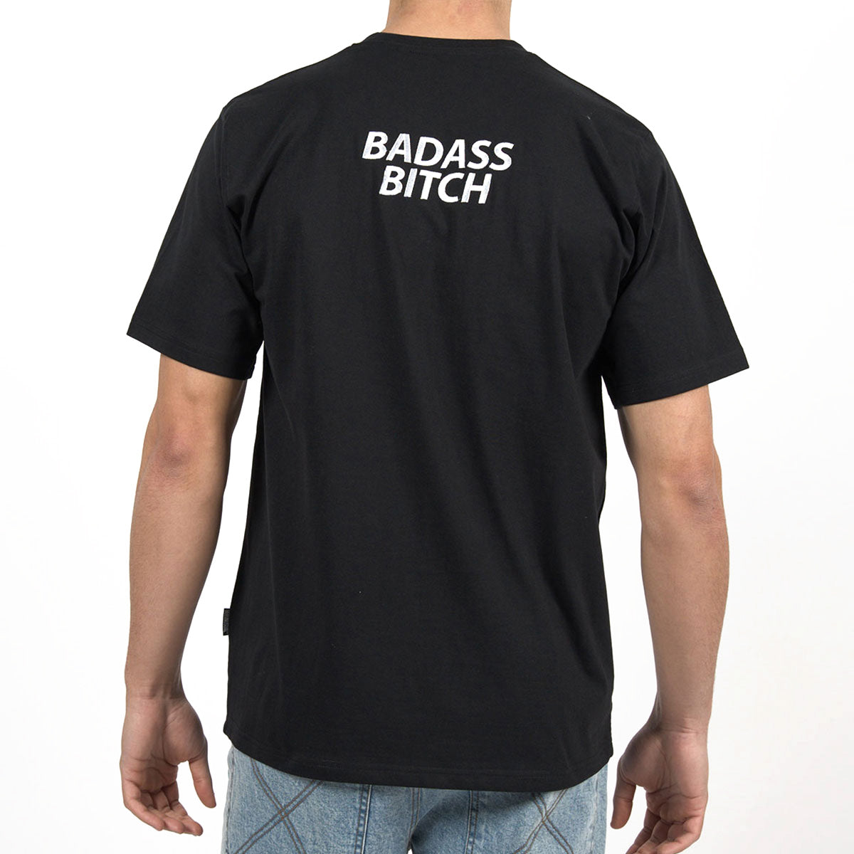 Bee Unusual ” Badass Bitch ” Embroidered Relaxed T-Shirt Black