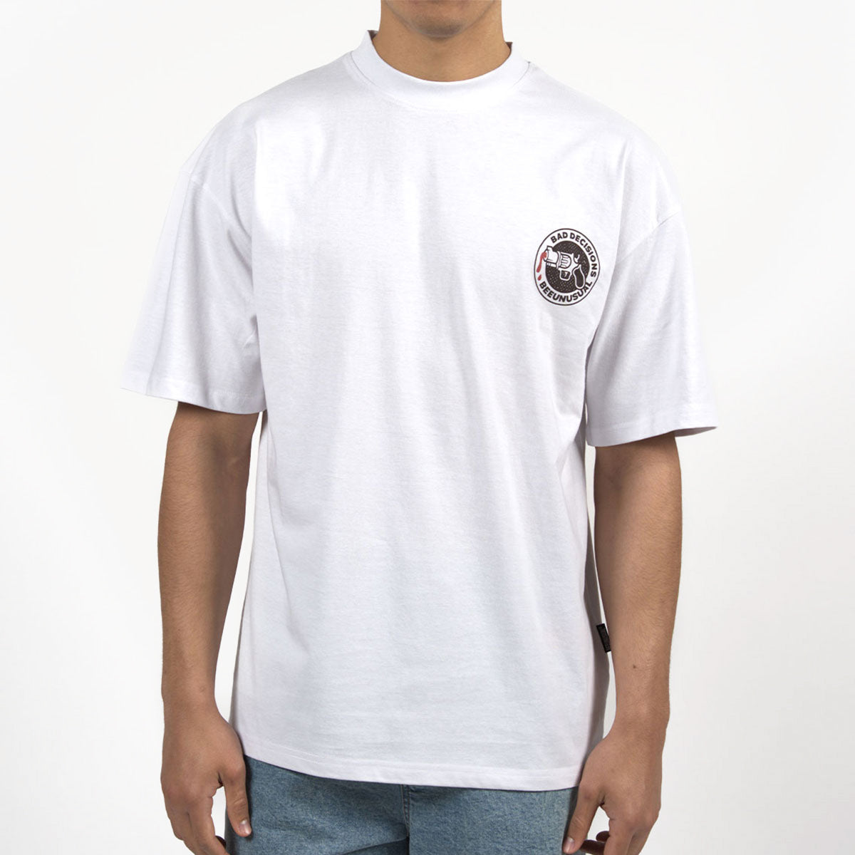 Bee Unusual ” Bad Decisions ” Oversized T-Shirt White