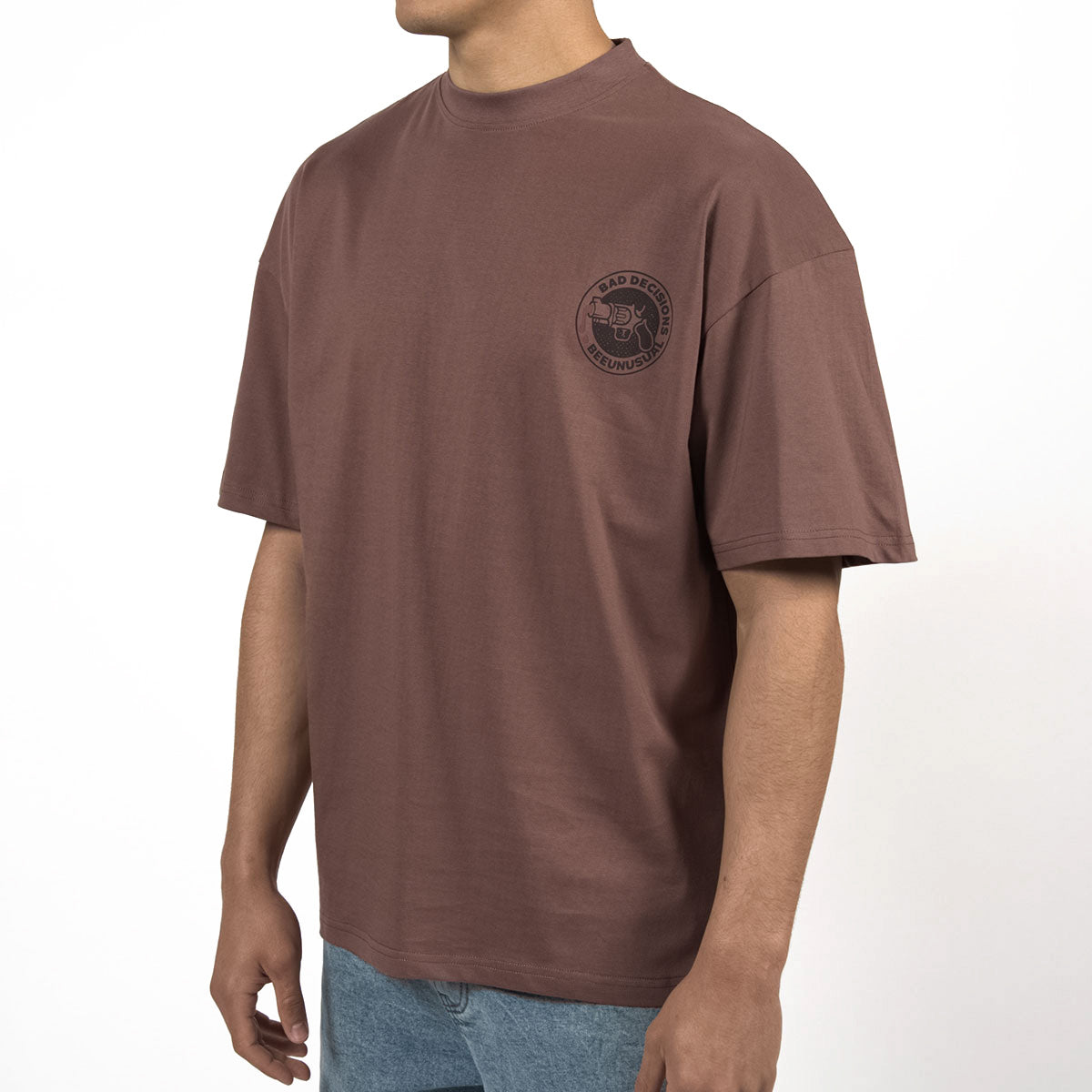 Bee Unusual ” Bad Decisions ” Oversized T-Shirt Coffee