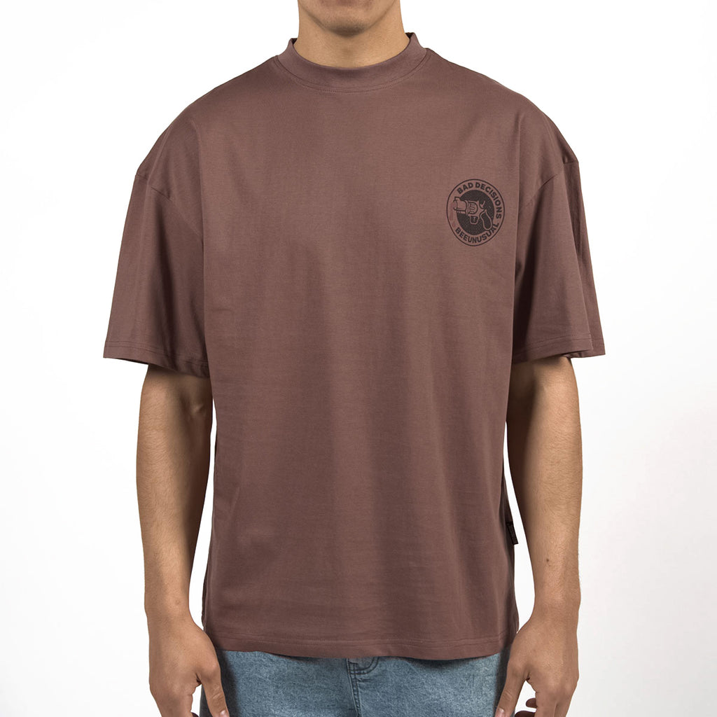 Bee Unusual ” Bad Decisions ” Oversized T-Shirt Coffee