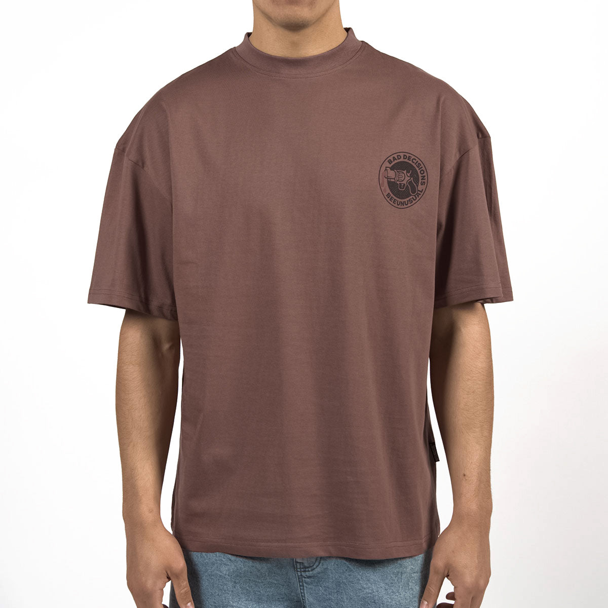 Bee Unusual ” Bad Decisions ” Oversized T-Shirt Coffee